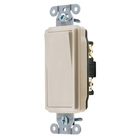 HUBBELL WIRING DEVICE-KELLEMS Switches and Lighting Control, Decorator Switch, Specification Grade, Four Way, 20A 120/277V AC, Back and Side Wired, Light Almond DS420LA